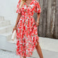 Smocked Printed V-Neck Short Sleeve Dress