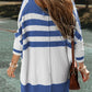 Striped Button Up Batwing Sleeve Cardigan