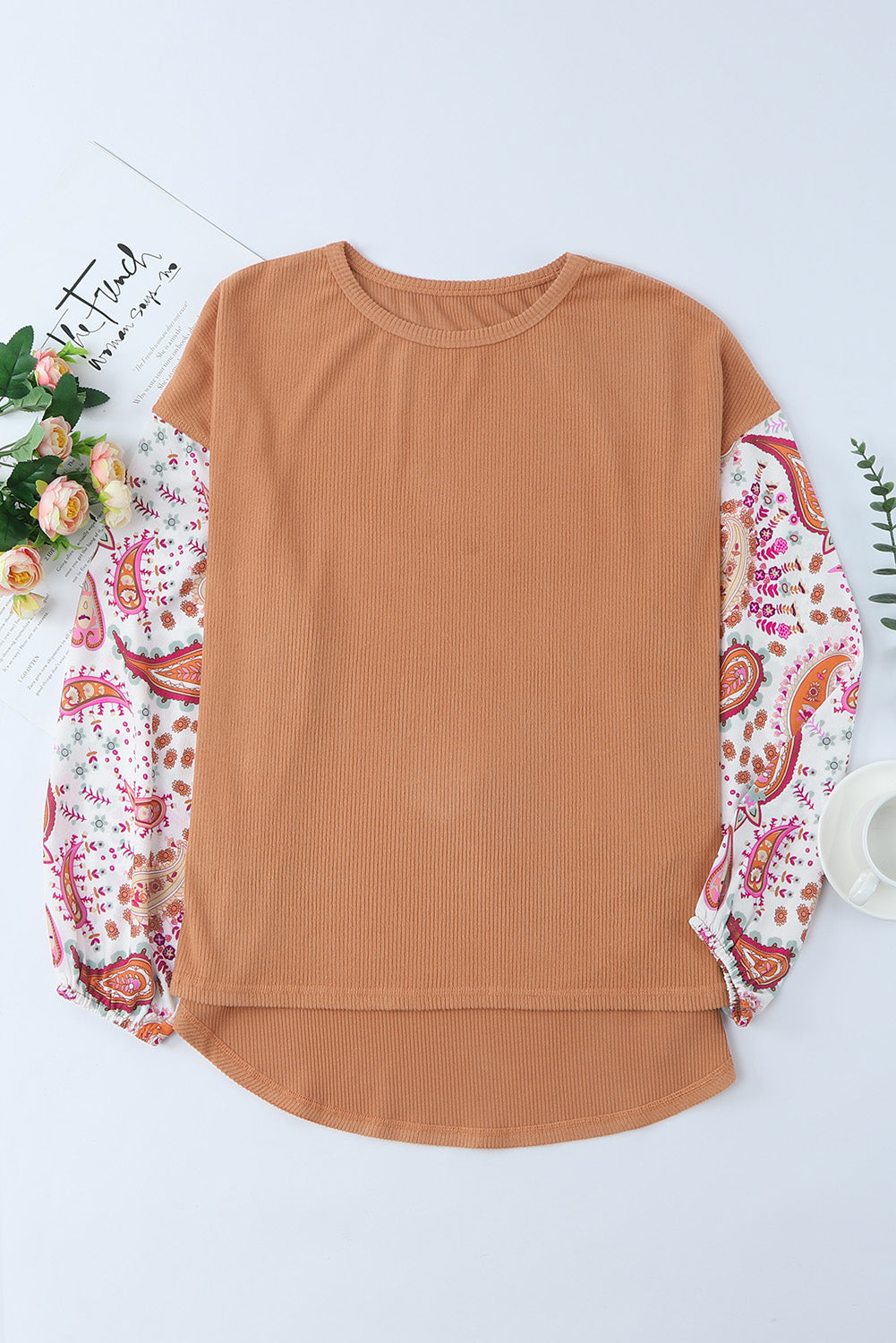 Round Neck Printed Dropped Shoulder Blouse
