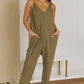 Spaghetti Strap Deep V Jumpsuit with Pockets