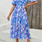 Smocked Printed V-Neck Short Sleeve Dress