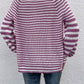 Striped V-Neck Button-Down Cardigan