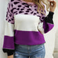 Color Block Round Neck Lantern Sleeve Sweater