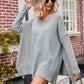 V-Neck Slit Exposed Seam Sweater