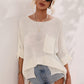 Boat Neck Cuffed Sleeve Slit Tunic Knit Top