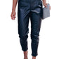 Smocked High Waist Faux Leather Skinny Pants