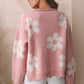 Flower Pattern Pearl Detail Rolled Slit Sweater