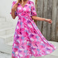 Smocked Printed V-Neck Short Sleeve Dress