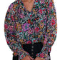 Multicolor Floral Print Ruffled Long Sleeve V-Neck Blouse