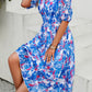 Smocked Printed V-Neck Short Sleeve Dress