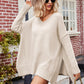 V-Neck Slit Exposed Seam Sweater