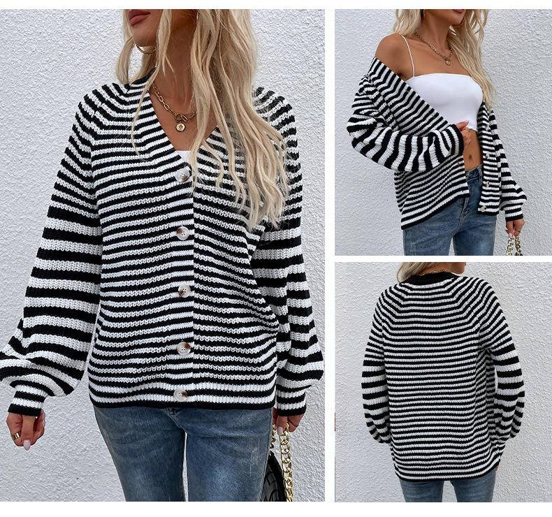 Striped Long Sleeve Button Front Cardigan