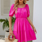 Ruched Square Neck Puff Sleeve Mini Dress