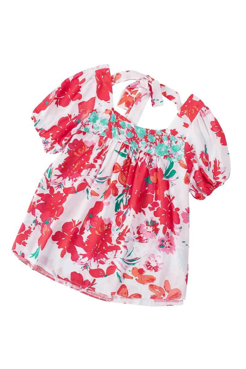 Floral Printed Embroidered Square Neck Blouse