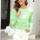 Flower Pattern Round Neck Short Sleeve Pullover Sweater