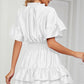 Smocked Tie Neck Flounce Sleeve Dress