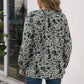 Printed Tie Neck Frill Trim Flounce Sleeve Blouse