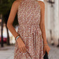 Floral Frill Trim Keyhole Sleeveless Dress