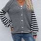 Striped V-Neck Button-Down Cardigan