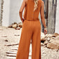 Buttoned Round Neck Tank and Wide Leg Pants Set