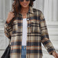 Plaid Curved Hem Dropped Shoulder Longline Shirt Jacket