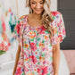 Floral Square Neck Ruffle Sleeve Blouse