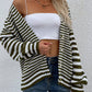 Striped V-Neck Button-Down Cardigan
