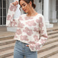 Round Neck Flower Pattern Dropped Shoulder Pullover Sweater