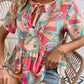 Printed Tie Neck Short Sleeve Blouse