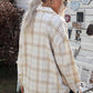 Plaid Curved Hem Dropped Shoulder Longline Shirt Jacket