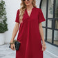 Notched Puff Sleeve Shift Dress