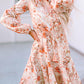 Balloon Sleeve Button UP Cinched Waist Floral Dress with Tassel