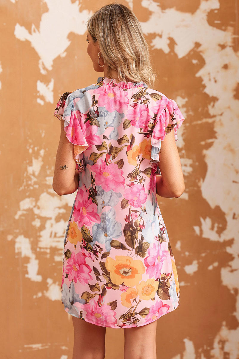 Notched Neck Ruffle Floral Dress